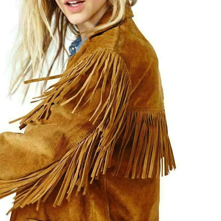 Womens Native American Brown Fringe Leather Jacket