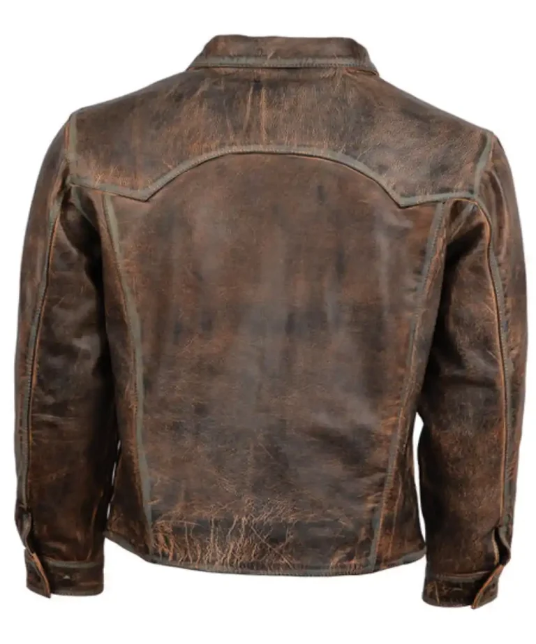 Mens Brown Trucker Leather Jacket