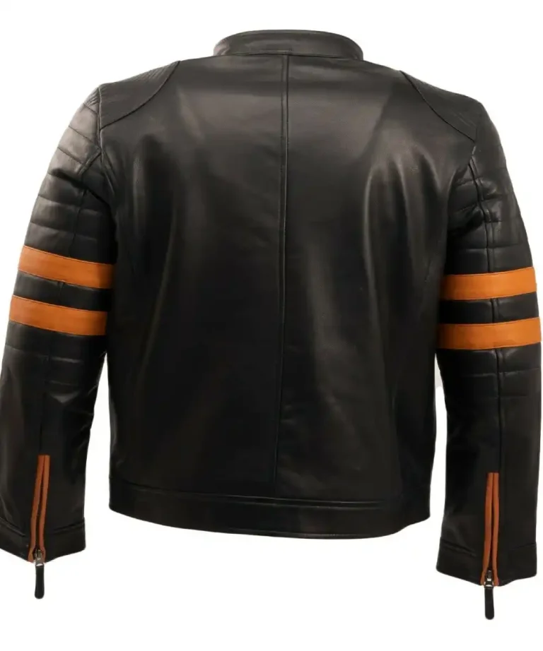 Men Cafe Racer Striped Leather Jacket