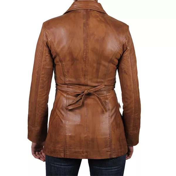 Womens Brown Leather Long Jacket