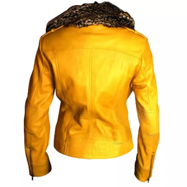 Women Yellow Motorcycle Leather Jacket