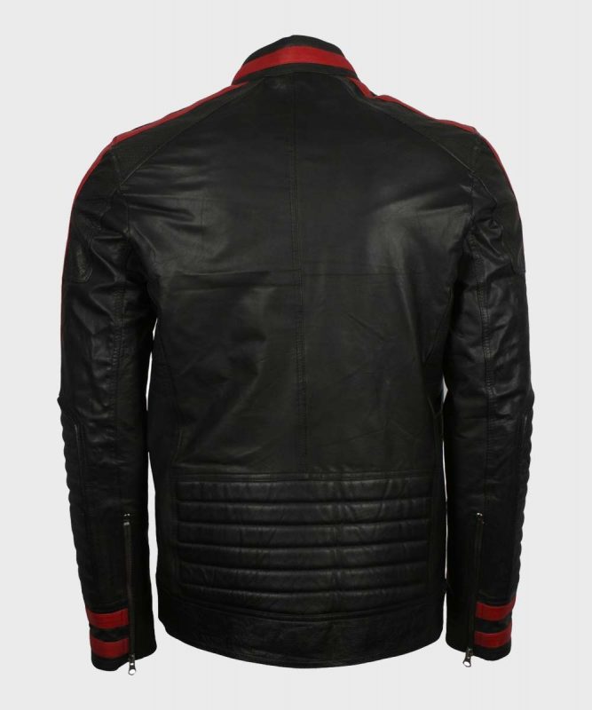 Mens Cafe Racer Red & Black Leather Jacket