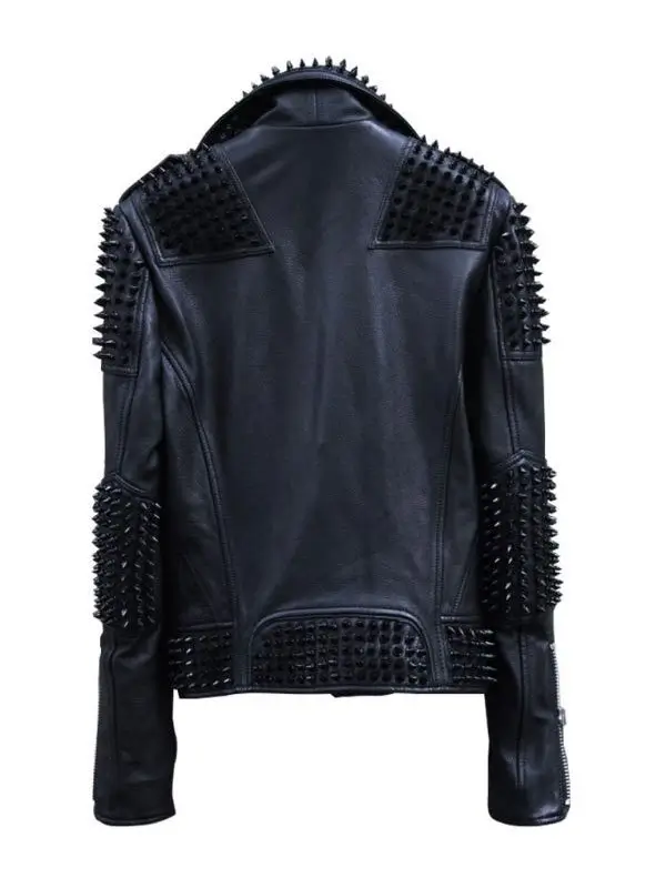 Mens Rock Punk Metal Spiked Leather Jacket