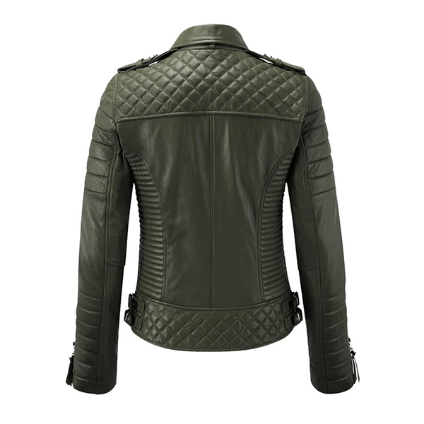 Women Olive Green Motorcycle Leather Jacket