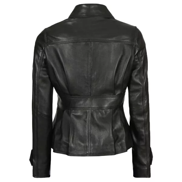 Women Short Body Black Motorcycle Leather Jacket