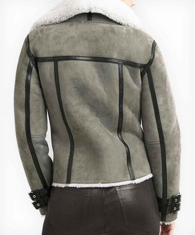 Asymmetrical Shearling Grey Leather Jacket