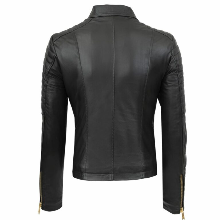 Womens Padded Sleeves Black Biker Jacket