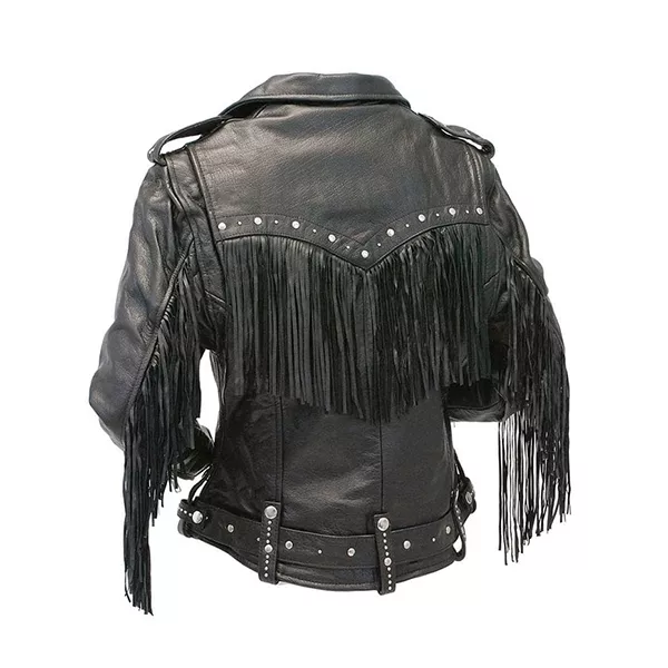 Women Motorcycle Fringe Leather Jacket